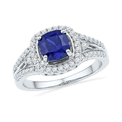 10kt White Gold Womens Lab-Created Blue Sapphire Solitaire Ring 2 Cttw