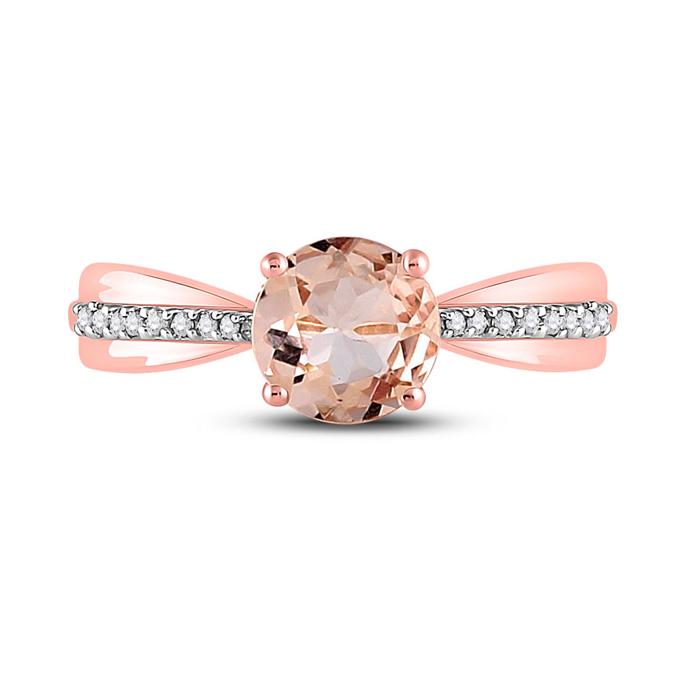 10kt Rose Gold Womens Round Morganite Diamond Solitaire Ring 7/8 Cttw
