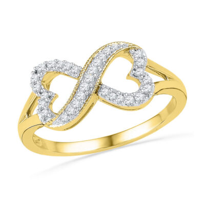 10kt Yellow Gold Womens Round Diamond Infinity Heart Ring 1/6 Cttw