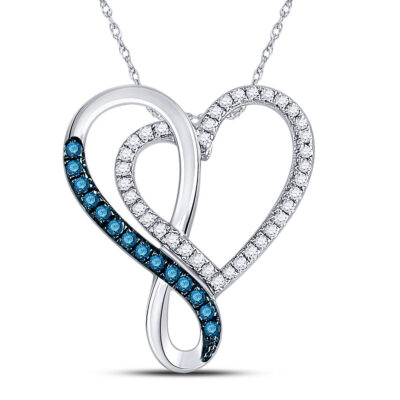 10kt White Gold Womens Round Blue Color Enhanced Diamond Heart Infinity Pendant 1/4 Cttw