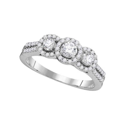 14k White Gold Round Diamond 3-stone Bridal Wedding Engagement Ring 3/4 Cttw