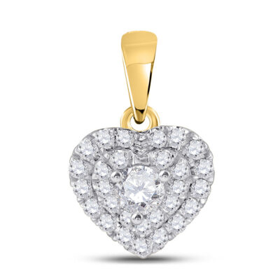 14kt Yellow Gold Womens Round Diamond Fashion Heart Pendant 1/3 Cttw