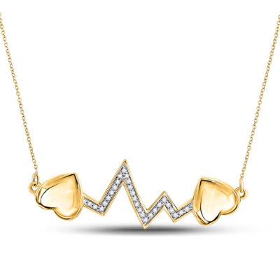 10kt Yellow Gold Womens Round Diamond Heartbeat Necklace 1/10 Cttw