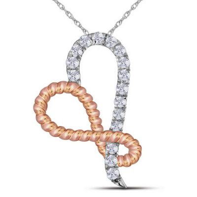 10kt White Gold Womens Round Diamond Rose-tone Rope Infinity Heart Pendant 1/6 Cttw
