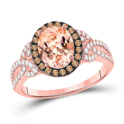 14kt Rose Gold Womens Oval Morganite Diamond Solitaire Ring 5/8 Cttw