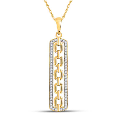10kt Yellow Gold Womens Round Diamond Vertical Chain Link Bar Pendant 1/4 Cttw