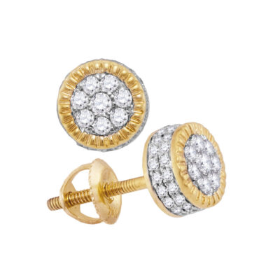 10kt Yellow Gold Mens Round Diamond Fluted Cluster Earrings 7/8 Cttw