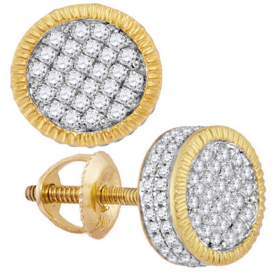 10kt Yellow Gold Mens Round Diamond Fluted Circle Cluster Stud Earrings 3/4 Cttw
