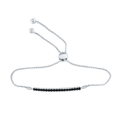 Sterling Silver Womens Round Black Color Enhanced Diamond Bolo Bracelet 1/12 Cttw