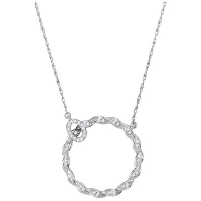 10kt White Gold Womens Round Diamond Circle Pendant Necklace 1/10 Cttw