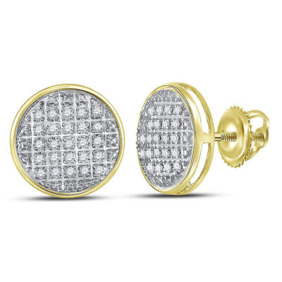 10kt Yellow Gold Mens Round Diamond Circle Cluster Stud Earrings 1/8 Cttw