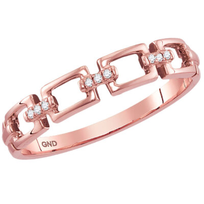 14kt Rose Gold Womens Round Diamond Chain Link Stackable Band Ring .03 Cttw