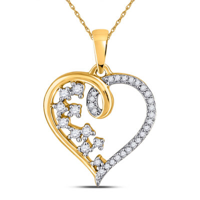 10kt Yellow Gold Womens Round Diamond Scattered Heart Pendant 1/8 Cttw
