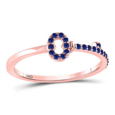 10kt Rose Gold Womens Round Blue Sapphire Key Stackable Band Ring 1/5 Cttw