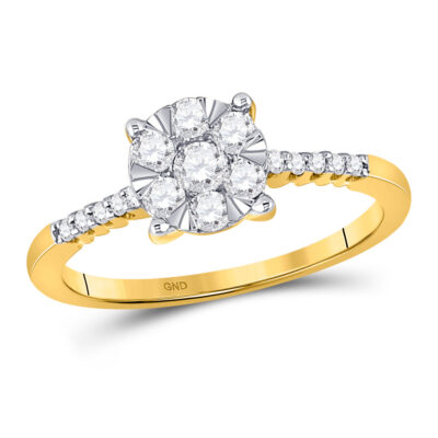 10kt Yellow Gold Womens Round Diamond Flower Cluster Ring 1/2 Cttw