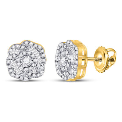 10kt Yellow Gold Womens Round Diamond Fashion Earrings 3/8 Cttw