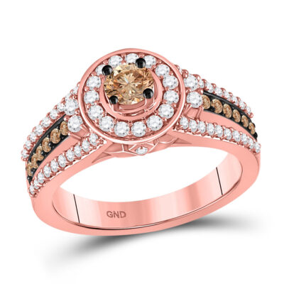 14kt Rose Gold Round Brown Diamond Solitaire Bridal Wedding Engagement Ring 1 Cttw