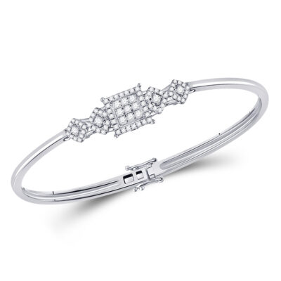 14kt White Gold Womens Round Diamond Fashion Cluster 5-stone Bracelet 3/4 Cttw