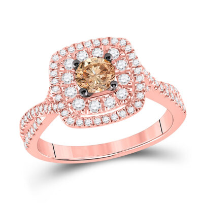 14kt Rose Gold Round Brown Diamond Solitaire Bridal Wedding Engagement Ring 7/8 Cttw