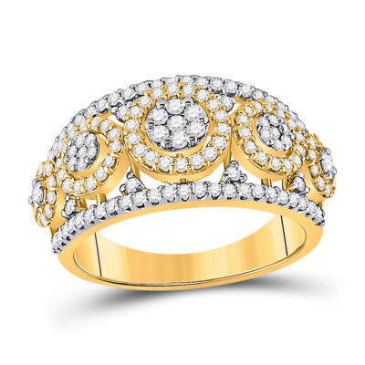 14kt Yellow Gold Womens Round Diamond Cluster Anniversary Ring 1 Cttw