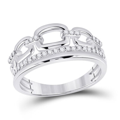 14kt White Gold Womens Round Diamond Chain Link Band Ring 1/4 Cttw