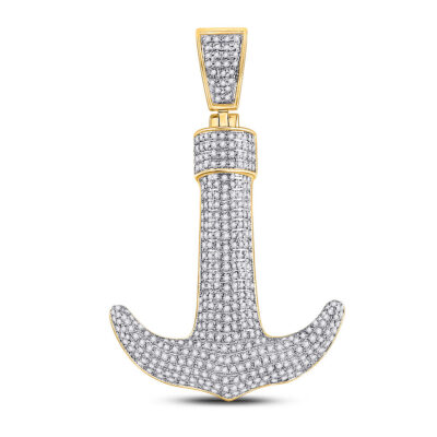 10kt Yellow Gold Mens Round Diamond Anchor Nautical Charm Pendant 1-1/4 Cttw