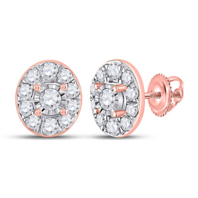 10kt Rose Gold Womens Round Diamond Oval Earrings 1/3 Cttw