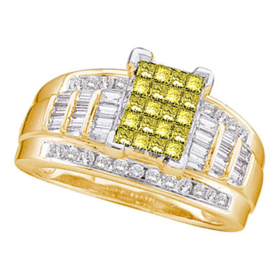 14kt Yellow Gold Princess Yellow Color Enhanced Diamond Bridal Wedding Ring 1-1/2 Cttw