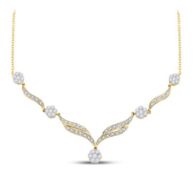 14kt Yellow Gold Womens Round Diamond Cluster Y-Shape Necklace 3/4 Cttw