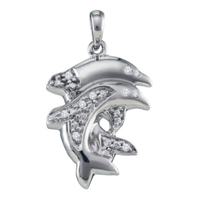 Sterling Silver Womens Round Diamond Dolphin Animal Pendant 1/6 Cttw