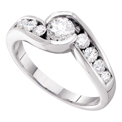 14k White Gold Round Diamond Bezel-Set Bridal Engagement Ring 1/2 Cttw