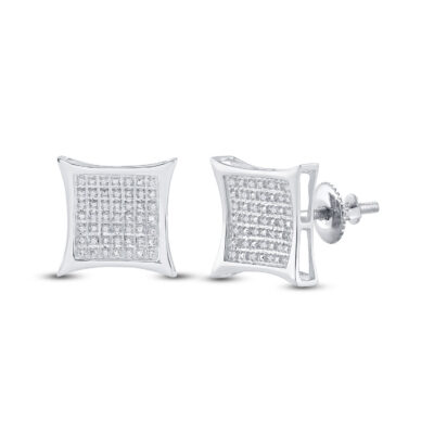Sterling Silver Womens Round Diamond Kite Square Earrings 1/5 Cttw
