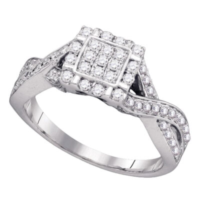 Sterling Silver Womens Round Diamond Square Twist Cluster Ring 5/8 Cttw