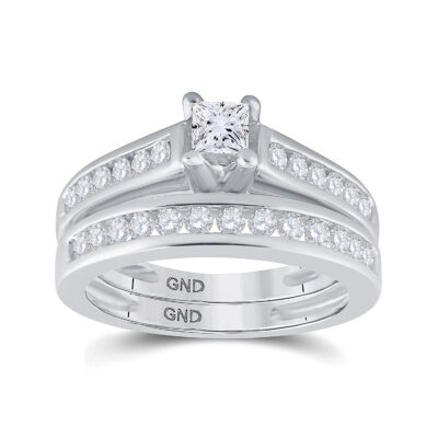 14kt White Gold Princess Diamond Bridal Wedding Ring Band Set 1 Cttw Size 8