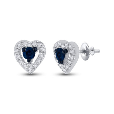 10kt White Gold Womens Round Blue Color Enhanced Diamond Heart Earrings 1/5 Cttw