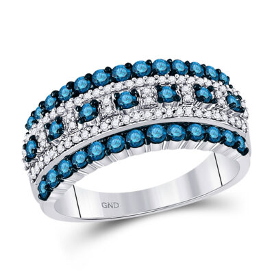 10kt White Gold Womens Round Blue Color Enhanced Diamond Band Ring 1 Cttw