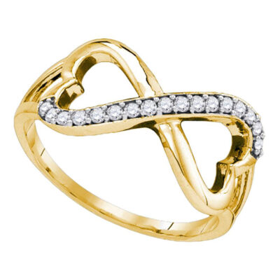 10kt Yellow Gold Womens Round Diamond Infinity Double Heart Ring 1/6 Cttw