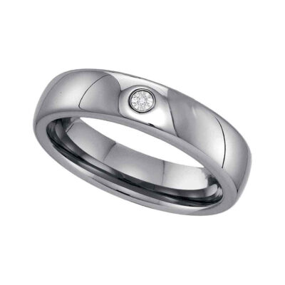 Tungsten Carbide Mens Round Diamond Band Ring .01 Cttw Size 9