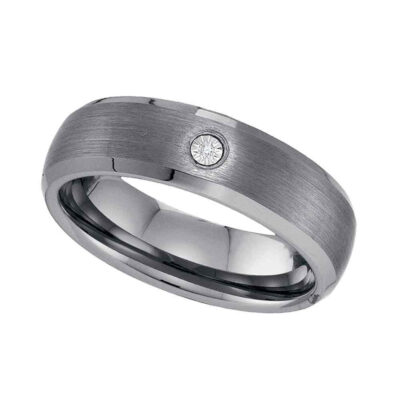 Tungsten Carbide Mens Round Diamond Matte Bevel Edge Band Ring .01 Cttw Size 13