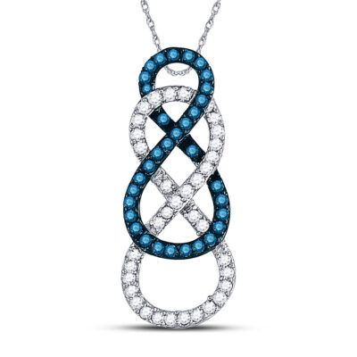 10kt White Gold Womens Round Blue Color Enhanced Diamond Linked Infinity Pendant 1/4 Cttw