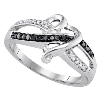 Sterling Silver Black Color Enhanced Round Pave-set Diamond Womens Band Ring 1/10 Cttw