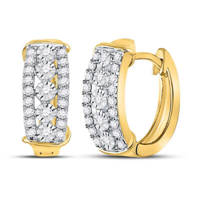 10kt Yellow Gold Womens Round Diamond Huggie Earrings 1/2 Cttw