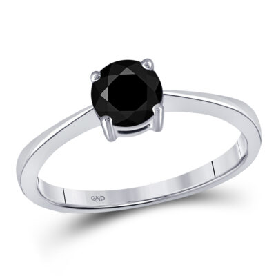 10kt White Gold Round Black Color Enhanced Diamond Solitaire Bridal Wedding Ring 1 Cttw