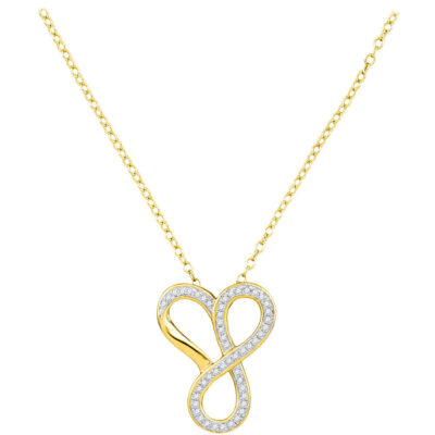 10kt Yellow Gold Womens Round Diamond Infinity Heart Pendant Necklace 1/6 Cttw