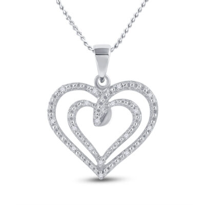 Sterling Silver Womens Round Black Color Enhanced Diamond Double Nested Heart Pendant 1/20 Cttw 