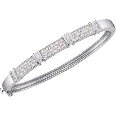 14kt White Gold Womens Princess Baguette Diamond Bangle Bracelet 2 Cttw