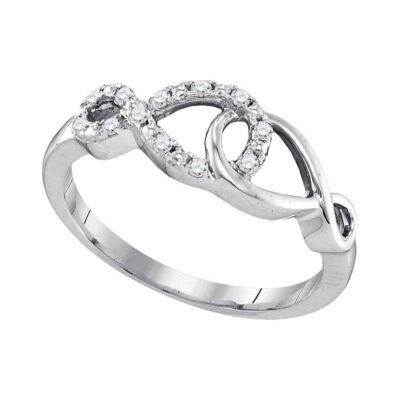Sterling Silver Womens Round Diamond Fashion Ring 1/10 Cttw