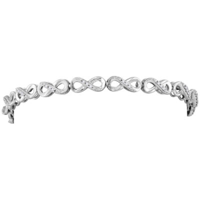 10kt White Gold Womens Round Diamond Infinity Fashion Bracelet 1/4 Cttw