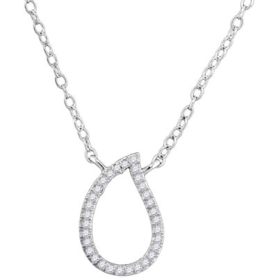10kt White Gold Womens Round Diamond Fashion Necklace 1/10 Cttw