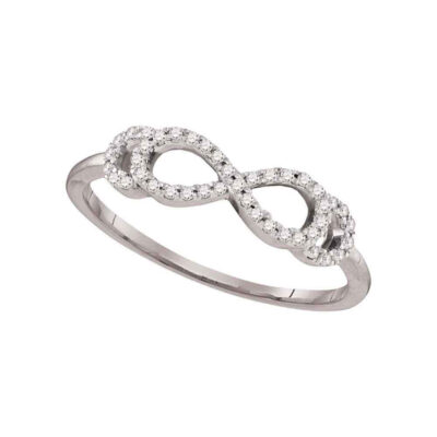 10kt White Gold Womens Round Diamond Infinity Band Ring 1/8 Cttw